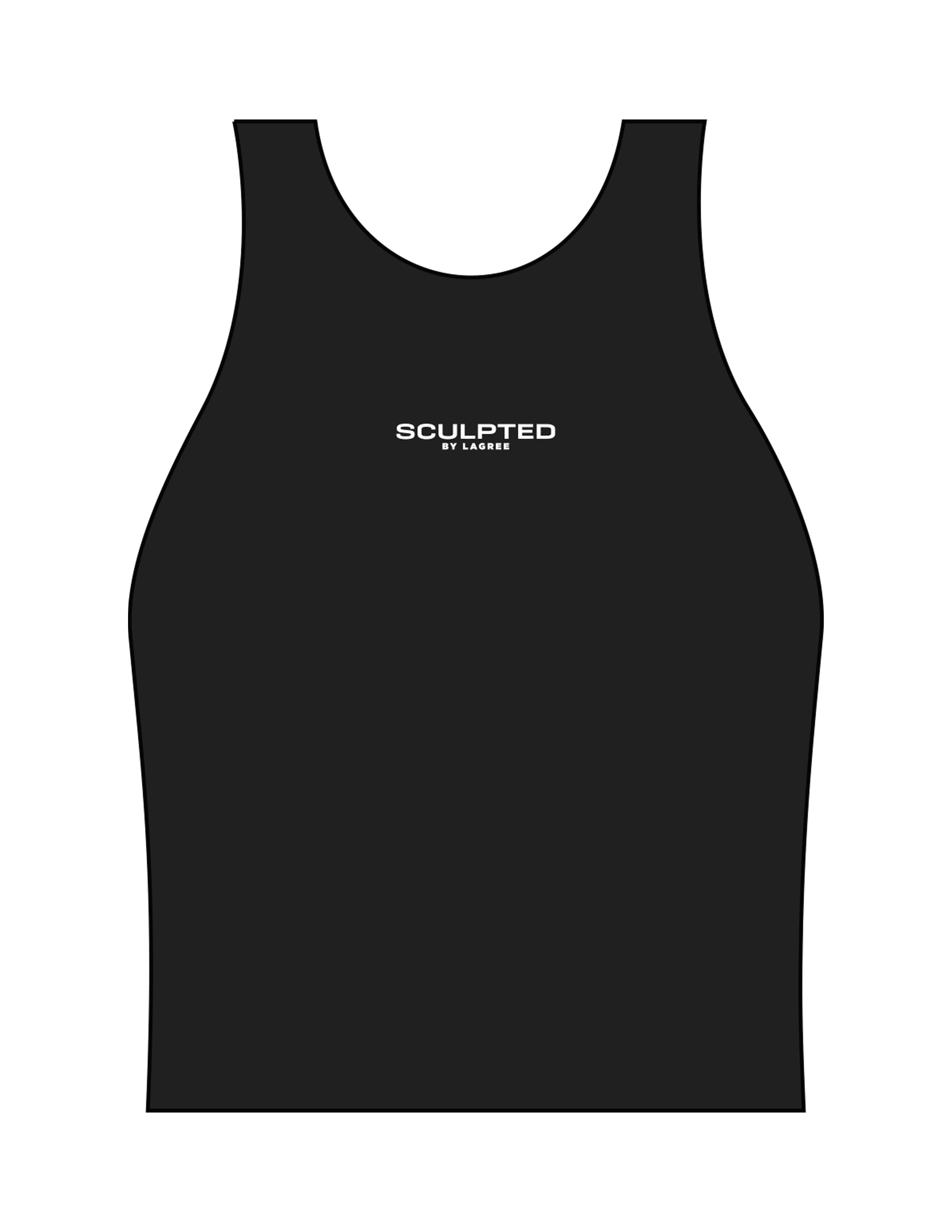 The Womens Active Crop Tank - Black - Sculpted By Lagree - Center Chest - Printed - White