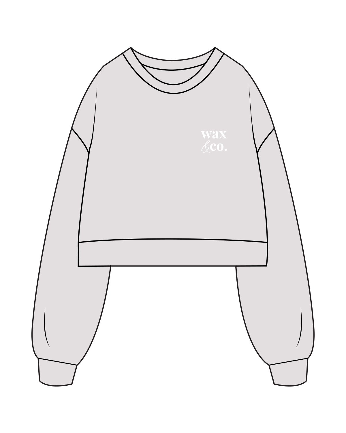 The Womens Crop Crewneck - Bone - Wax & Co - Left Chest Stacked - White Puff
