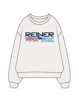 The Midweight Unisex Crewneck - Washed White - Reiner Pump Systems - Center Chest Stacked - Printed - Full Color