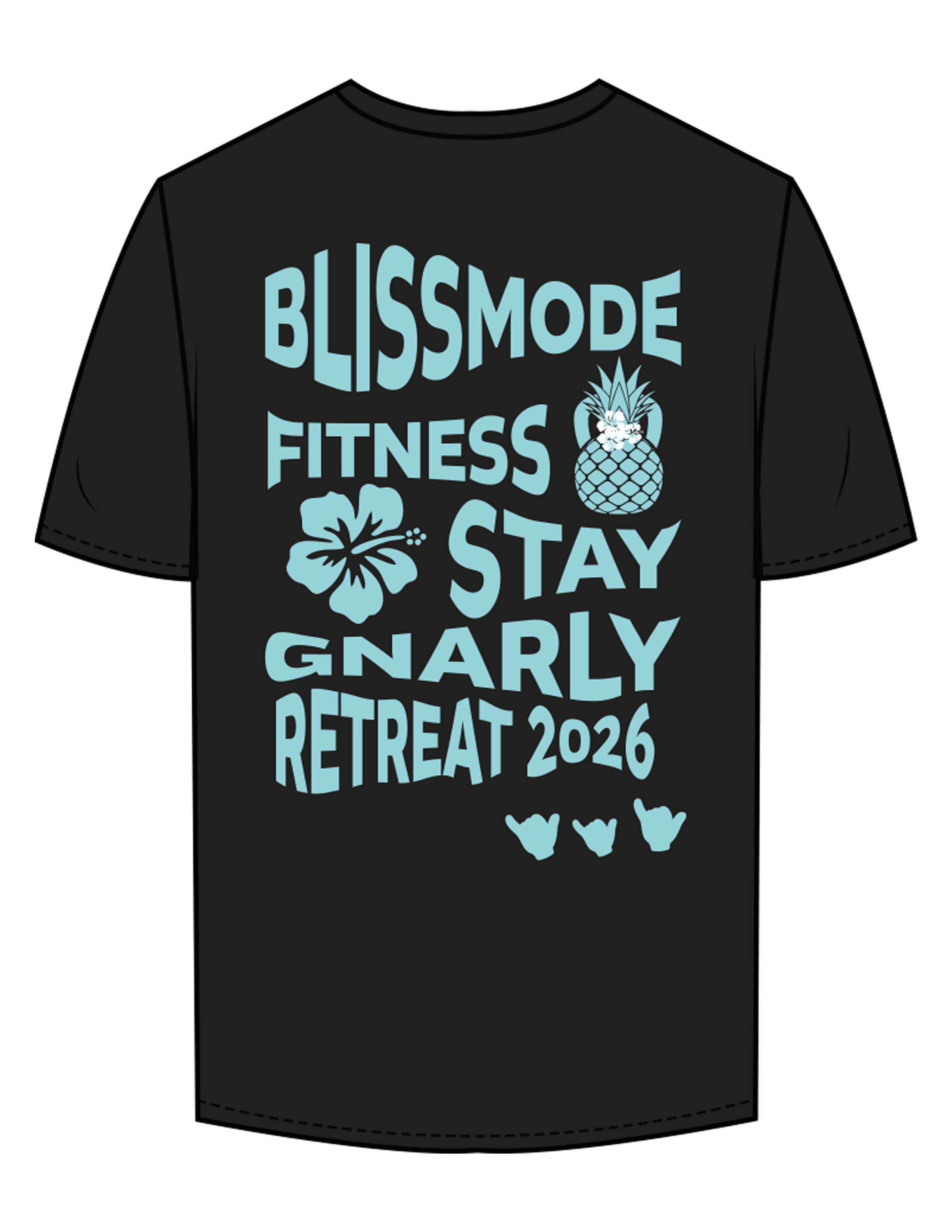 The Mens Tee - Black - BLISSMODE FITNESS - Center Chest Stacked & Full Back - Printed - Blue