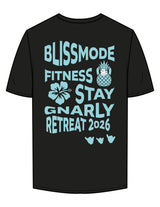 The Mens Tee - Black - BLISSMODE FITNESS - Center Chest Stacked & Full Back - Printed - Blue