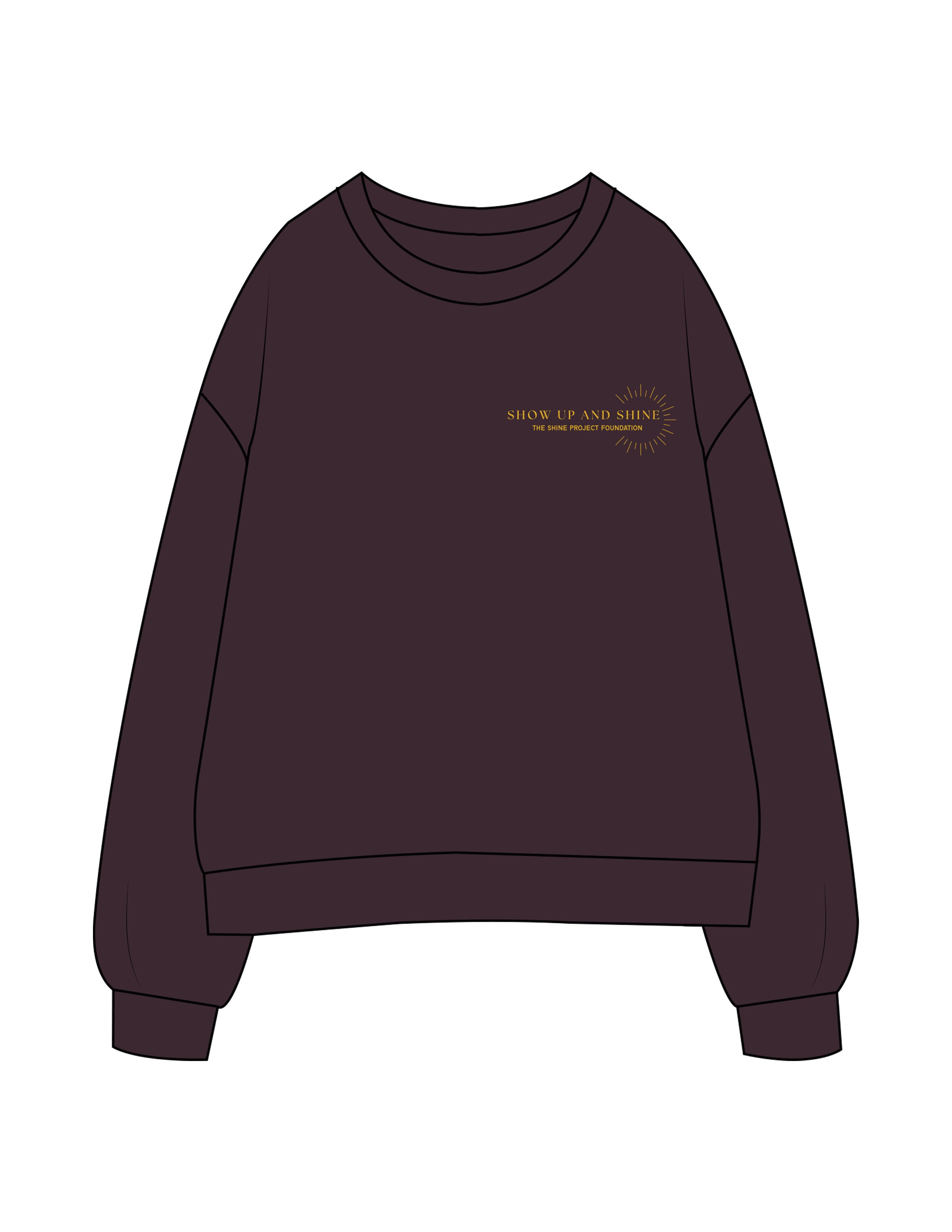 The Womens Heavyweight Crewneck - Plum - The Shine Project - Left Chest Stacked - Printed - Yellow