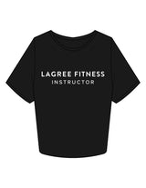 The Crop Tee - Black - Lagree Fit Expo 2026 Instructor - Center Chest Stacked - Printed - White