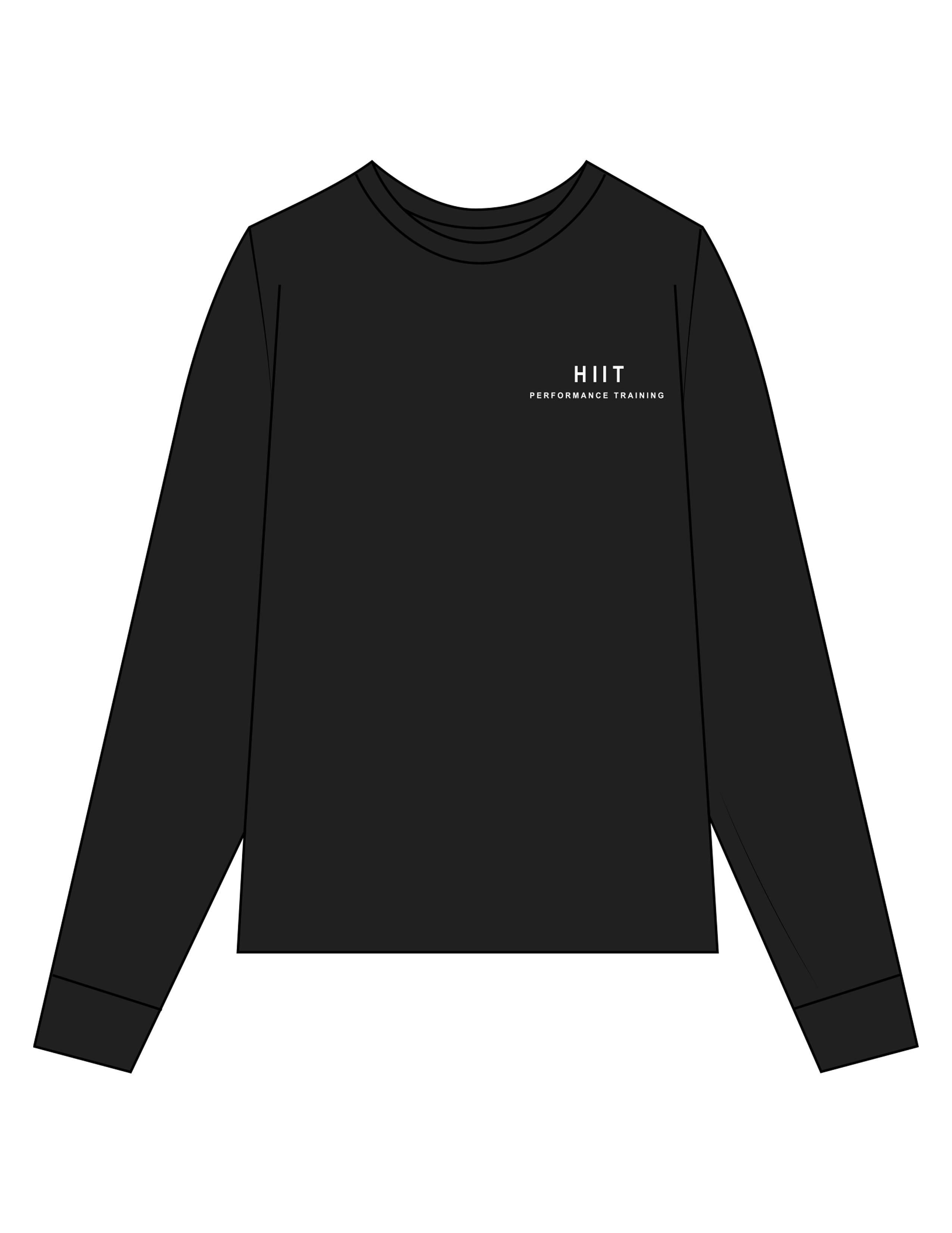 THE MENS HEAVYWEIGHT LONG SLEEVE - Black - HIIT Performance - Left Chest Stacked & Back Image - Printed - White