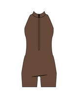 The High Neck Zip Jumpsuit - Brown - The Whole You Wellness - Back Neckline - Printed - White