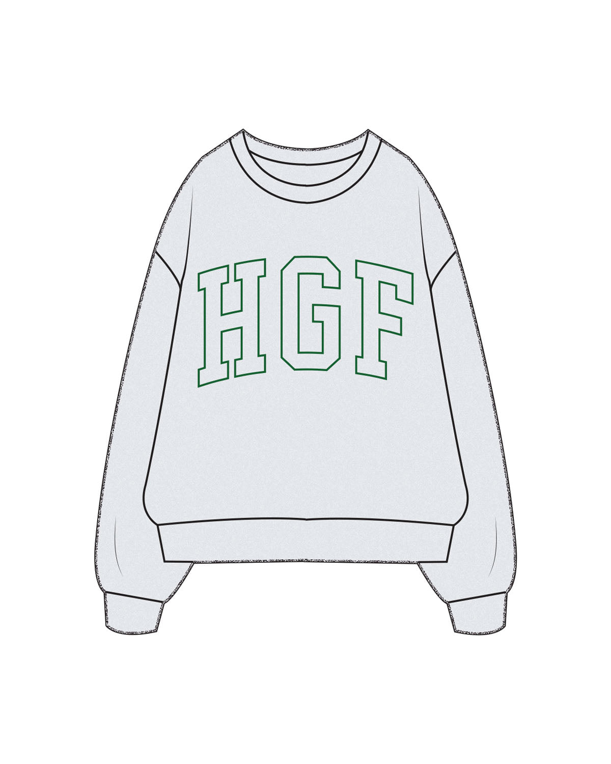 The Mens Crewneck - White Heather - Higher Ground - Center Chest Arched - Printed - Forest Green