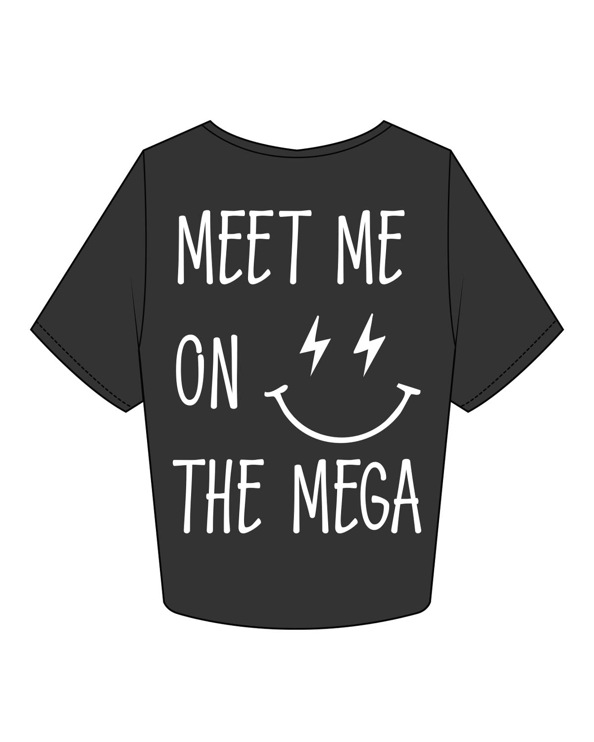 The Crop Tee - Washed Black - Megacorps - Front Center & Full Back Stacked - White