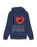 The Mens Hoodie - Cobalt - Updog Yoga - Left Chest - Back Center "IloveUpdog" - Printed - Full  Color