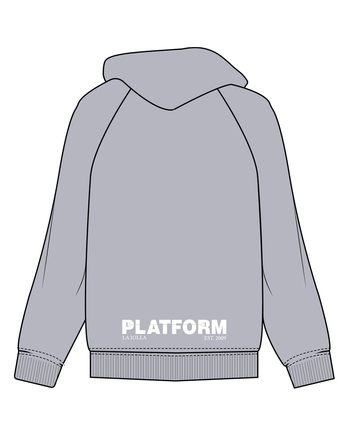 The Womens Zip Hoodie - Heather - Platform - Left Chest - Back Bottom - Printed - White