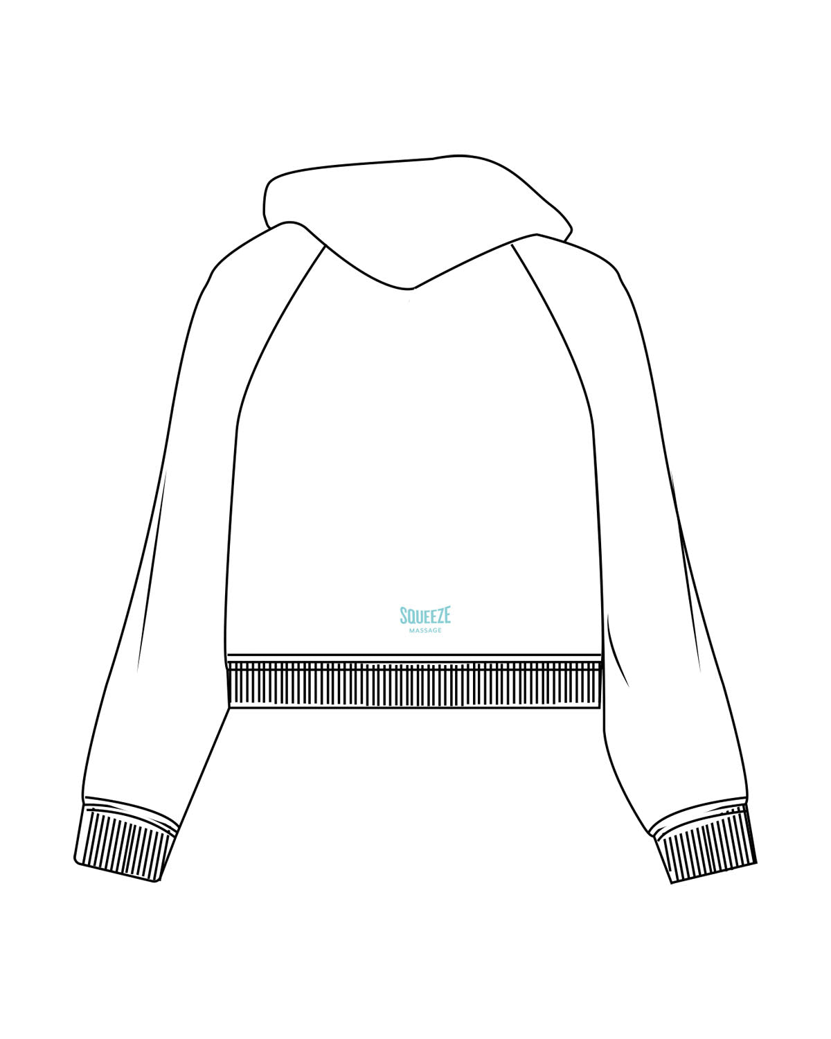 The Cropped Drawstring Hoodie - White - Squeeze Massage - Center Chest Stacked & Back Bottom - Printed - Turquoise