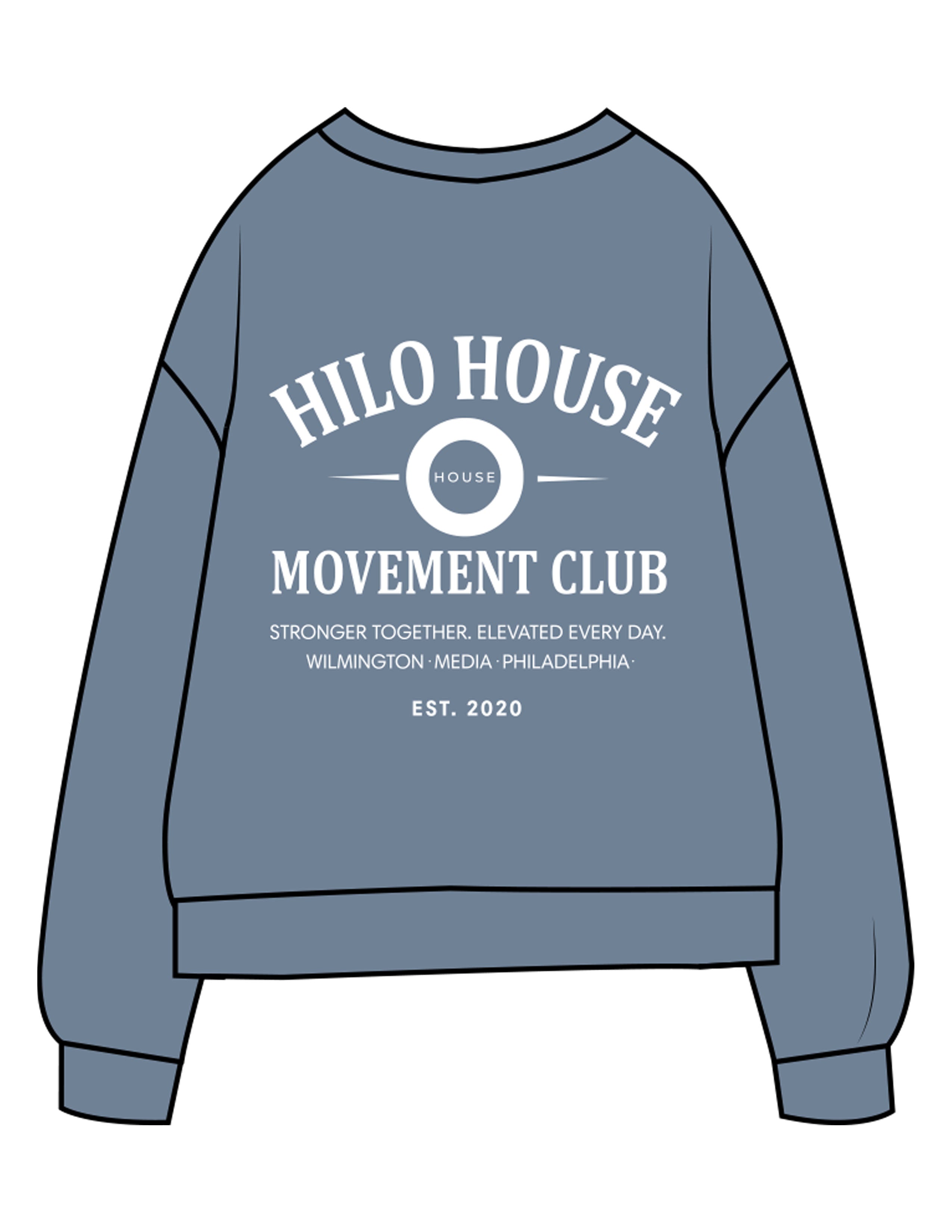 The Midweight Unisex Crewneck - Washed Slate - HiLo - Center Chest & Back Stacked - Printed - White