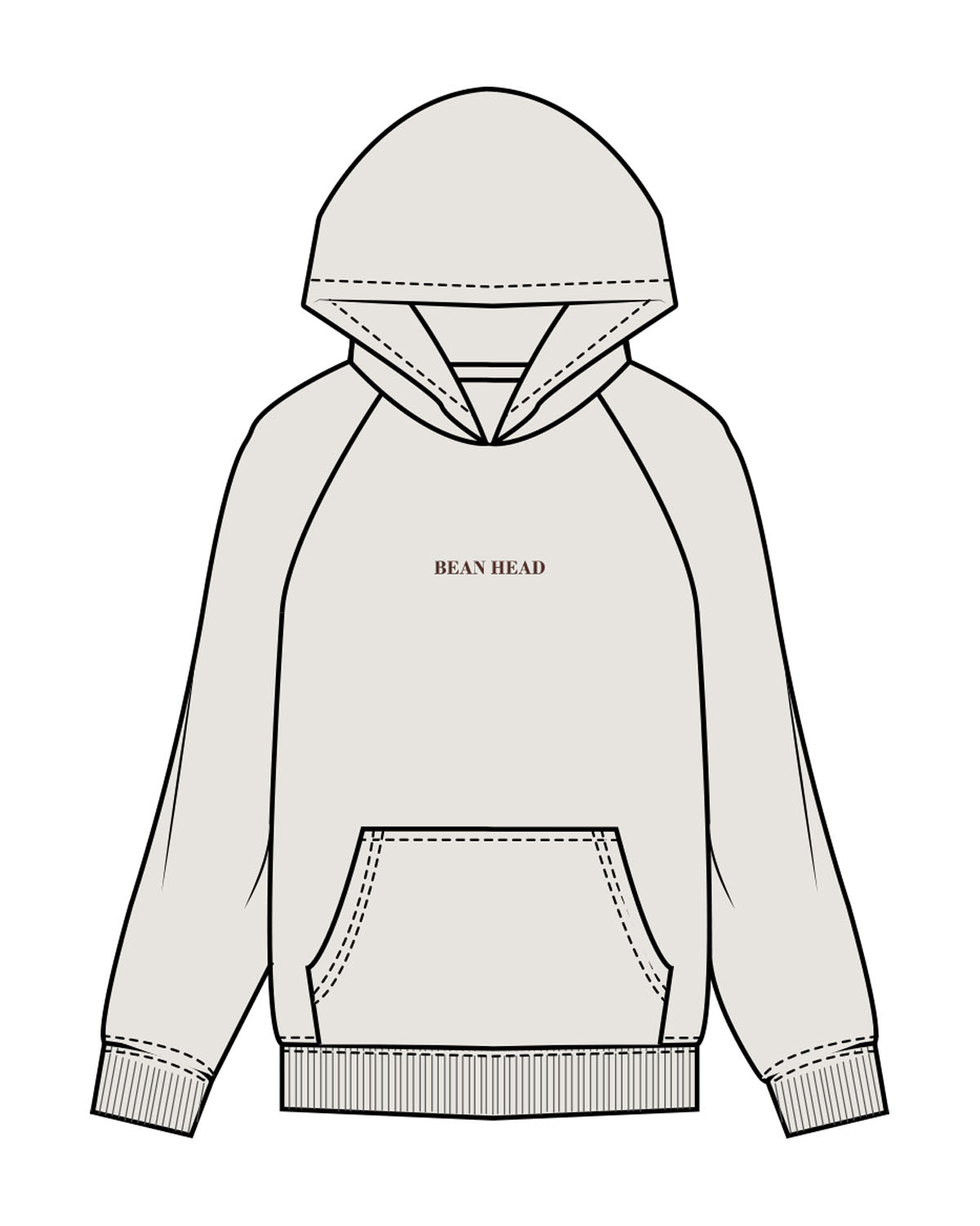 The Mens Hoodie - Washed Bone - Bean Head - Center Chest - Embroidered  - Brown