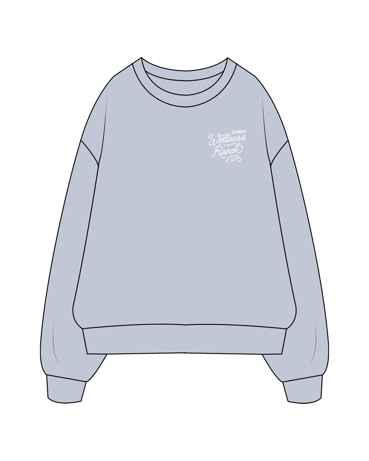 The Womens Crewneck - Powder - Zenwise - Left Chest Stacked - Back Center - Printed - White