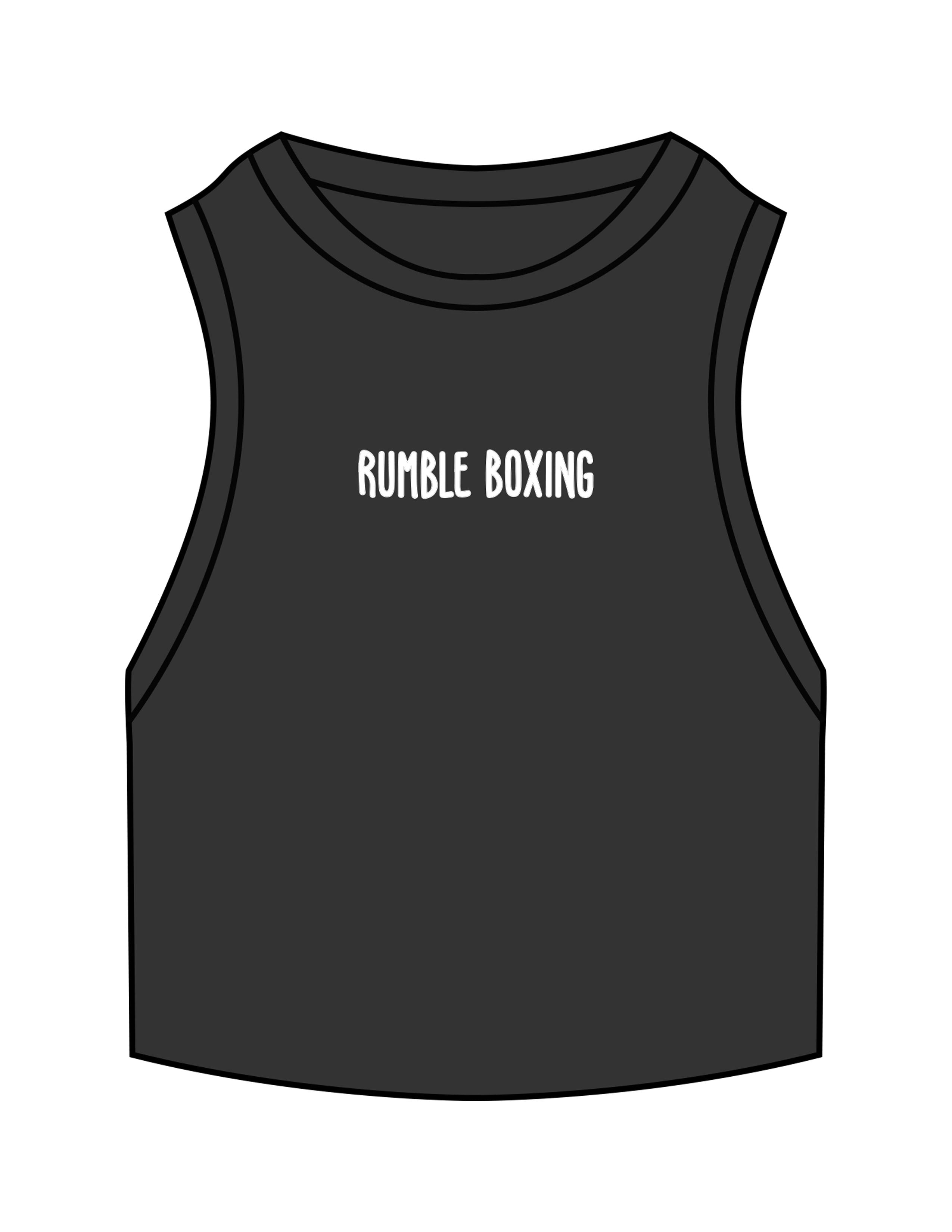 The Ribbed Crop Tank - Washed Black - Rumble - Center Chest - Embroidered - White