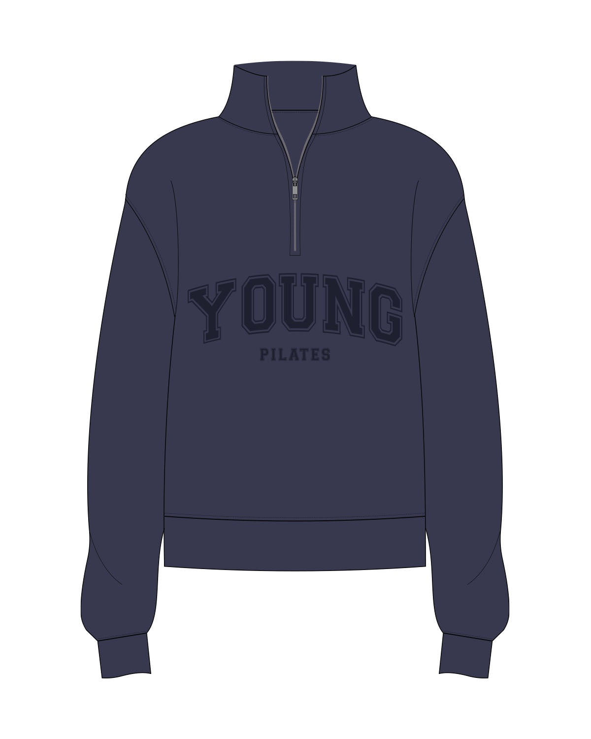 The Womens 1/4 Zip - Navy - YP - Center Chest Stacked - Printed - Tone on Tone