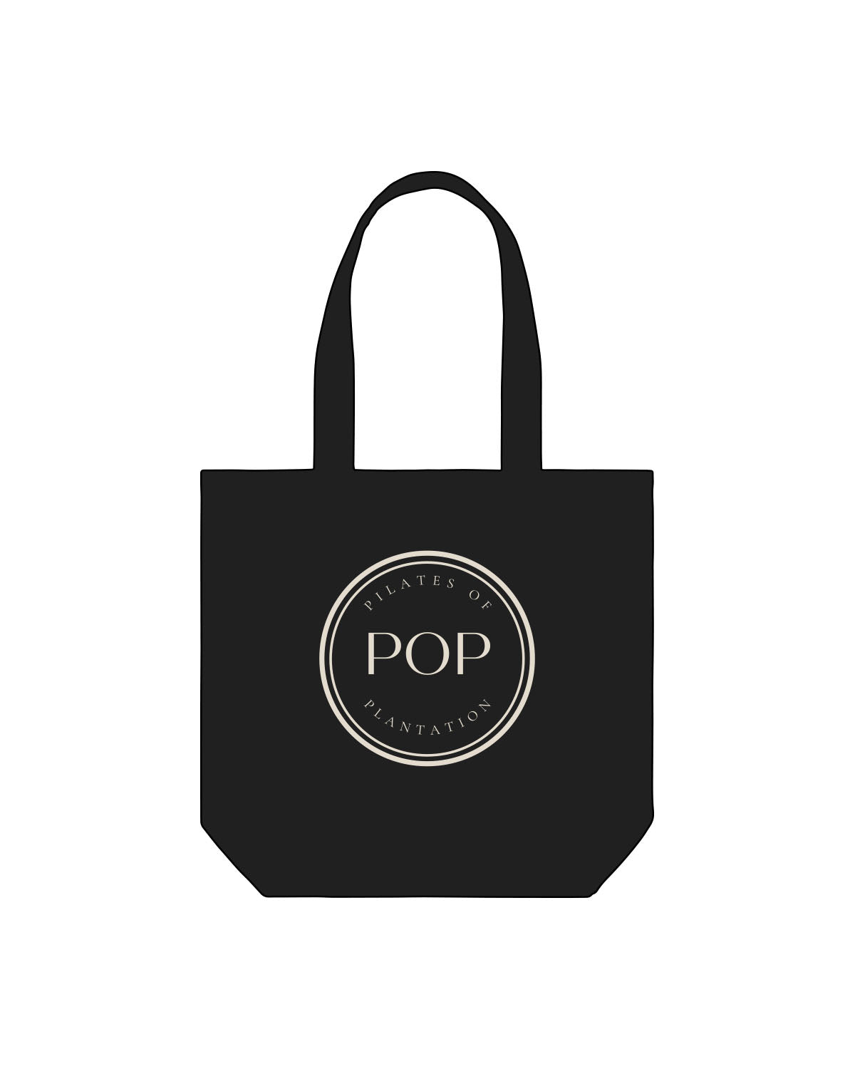 The Promo Tote Bag - Black - Pilates of Plantation - Center - Round Icon - Printed - Cream