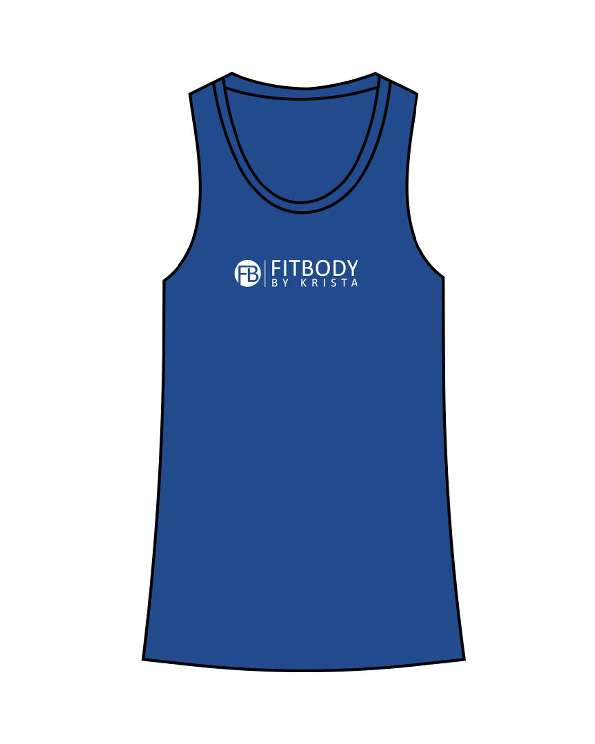 The Womens Full Length Tank - Royal - Krista - Center Chest - Upper Back - Printed - White