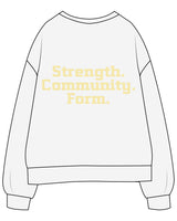 The Mens Classic Crewneck - White Heather - Lagree Fit Studio - Center Chest - Back Center - Printed - Butter Yellow