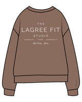 The Midweight Unisex Crewneck - Washed Clay - Lagree Fit Studio - Left Chest & Back Stacked - Printed - Bone