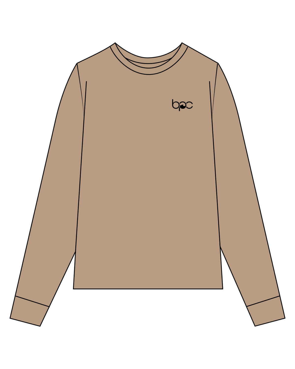 The Mens Long Sleeve - Sand - Baxter Pacific - Left Chest - Back Center - Printed - Black