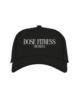 The 5 Panel Trucker Hat - Black - Dose Fitness Encinitas - Center Crown Stacked - White