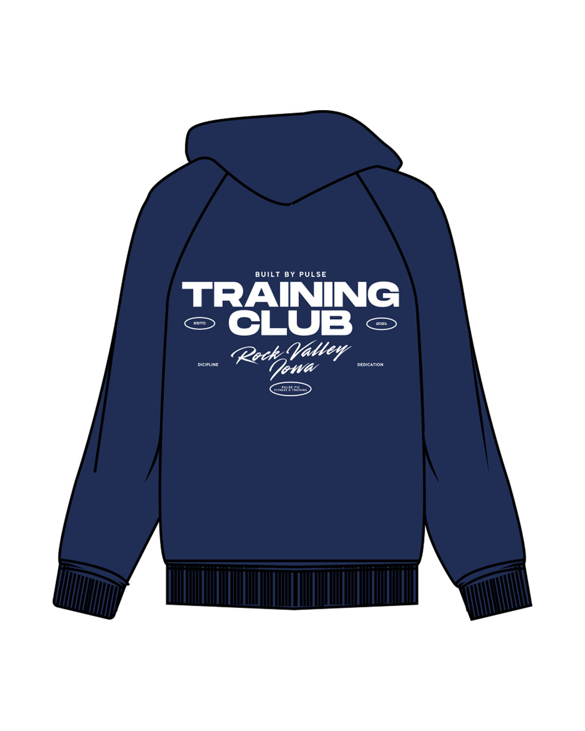 The Mens Classic Hoodie - Cobalt - Pulse 712 - Center Chest - Back Center Stacked - Rock Valley - Printed - White
