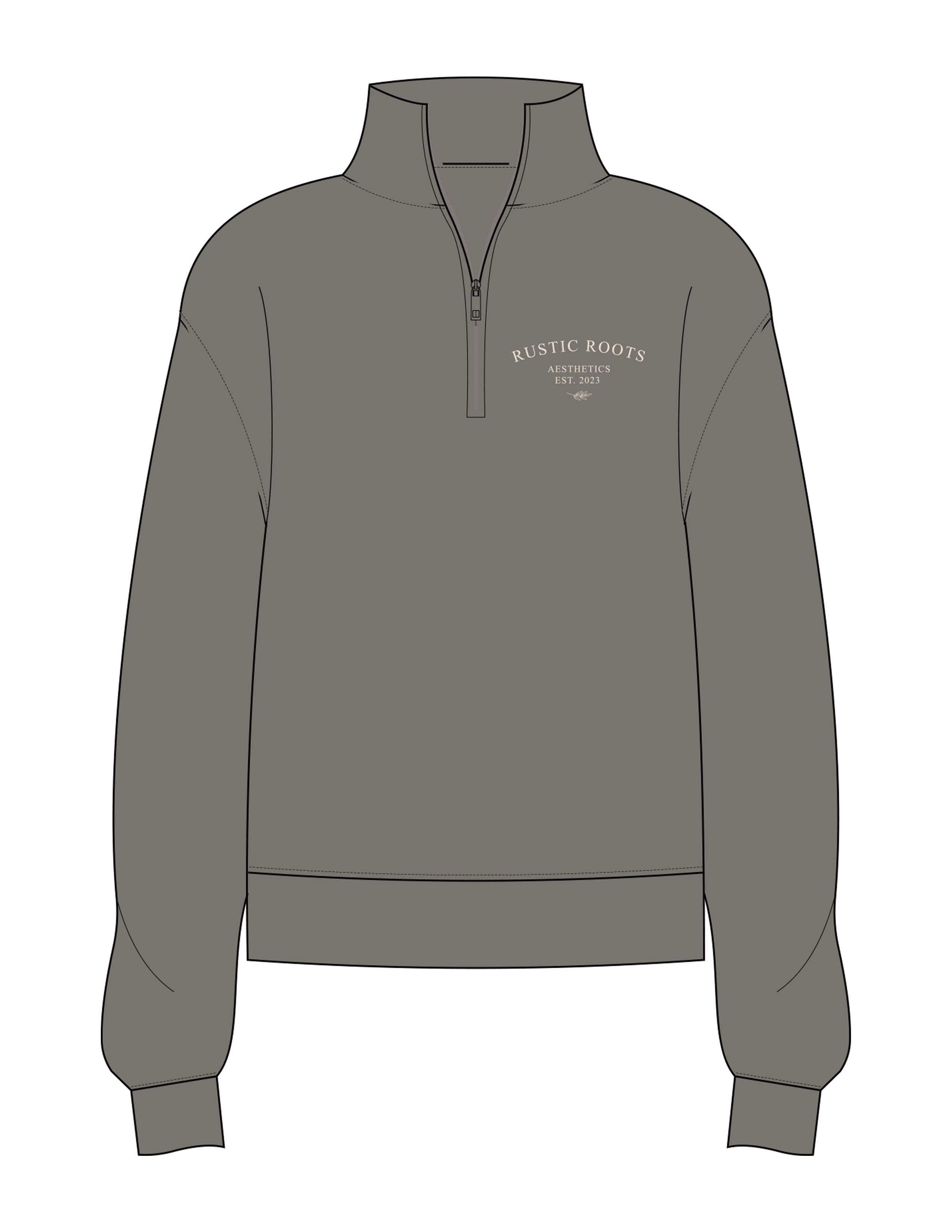 The Womens 1/4 Zip - Washed Gray - Rustic Roots Asthetics - Left Chest Stacked - Embroidered - Ivory