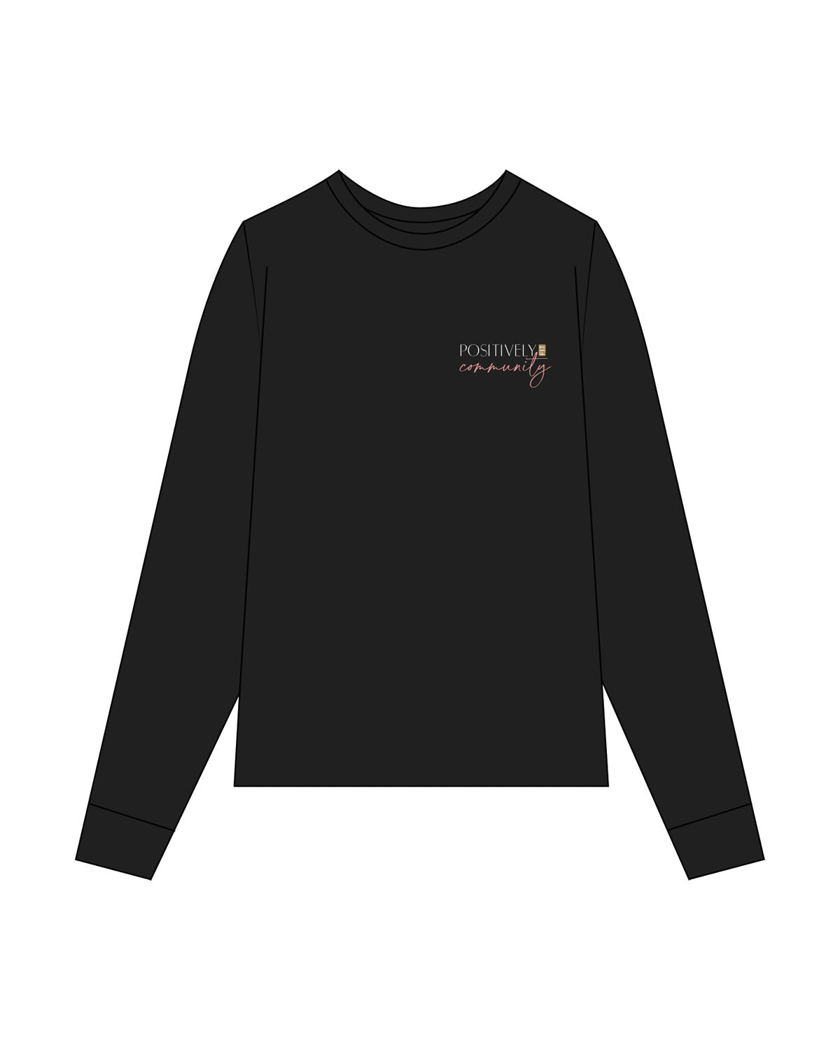 The Womens Long Sleeve - Black - Positively Fit - Left Chest Stacked - Printed - Full Color