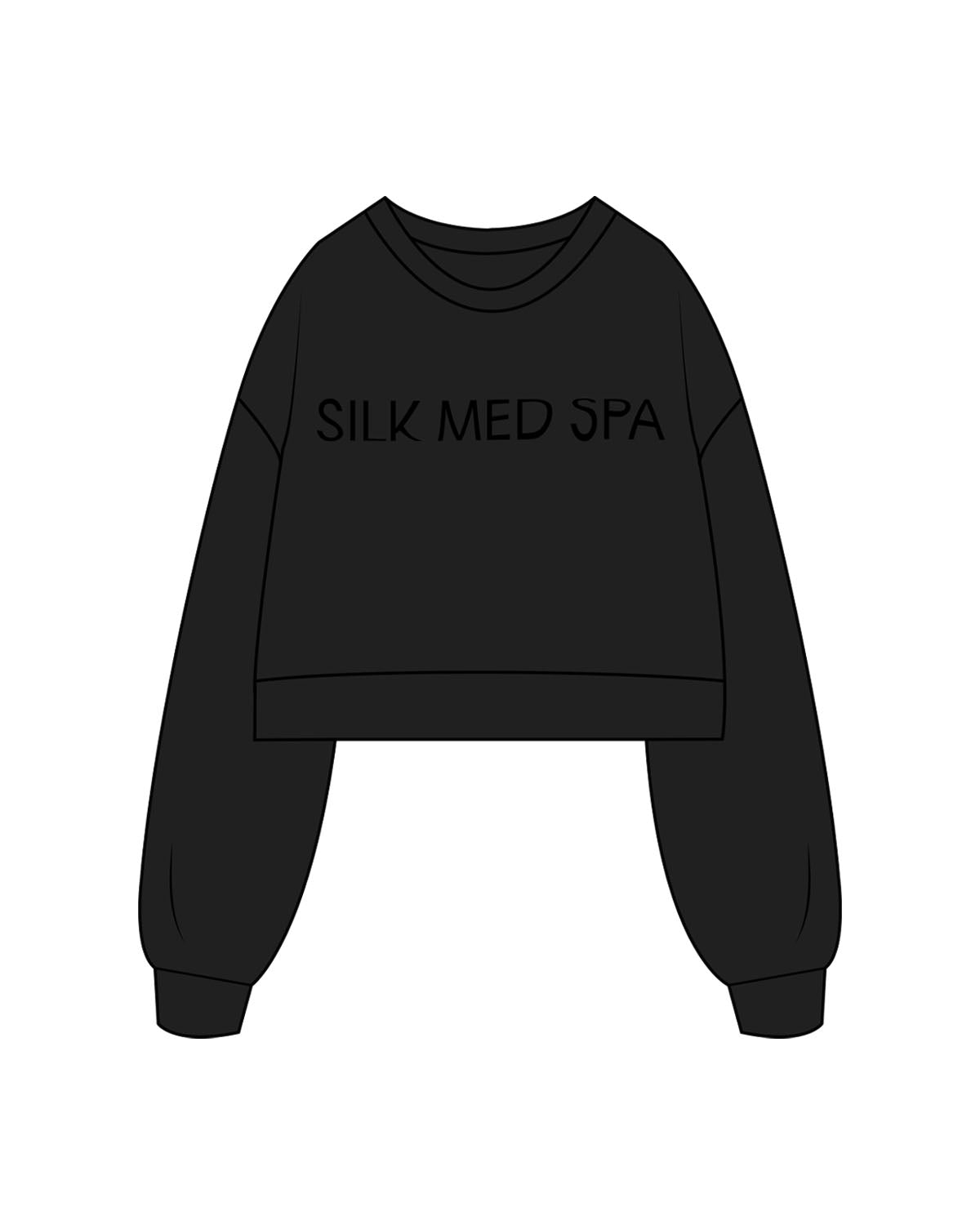 The Womens Crop Crewneck - Black - Silk Med - Center Chest - Black Puff Print