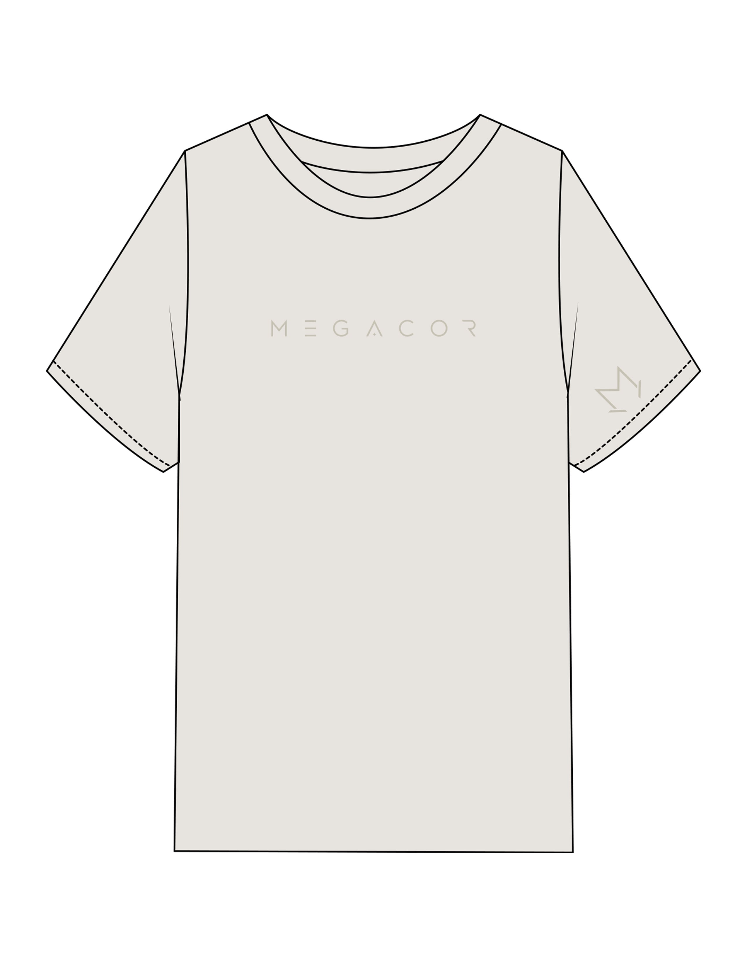 The Mens Heavyweight Tee - Washed Bone - MegaCorps - Center Chest & Left Sleeve - Back Stacked - Printed - Tone on Tone