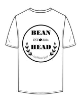 The Mens Tee - White -  Bean Head - Left Chest Stacked & Center Back - Black