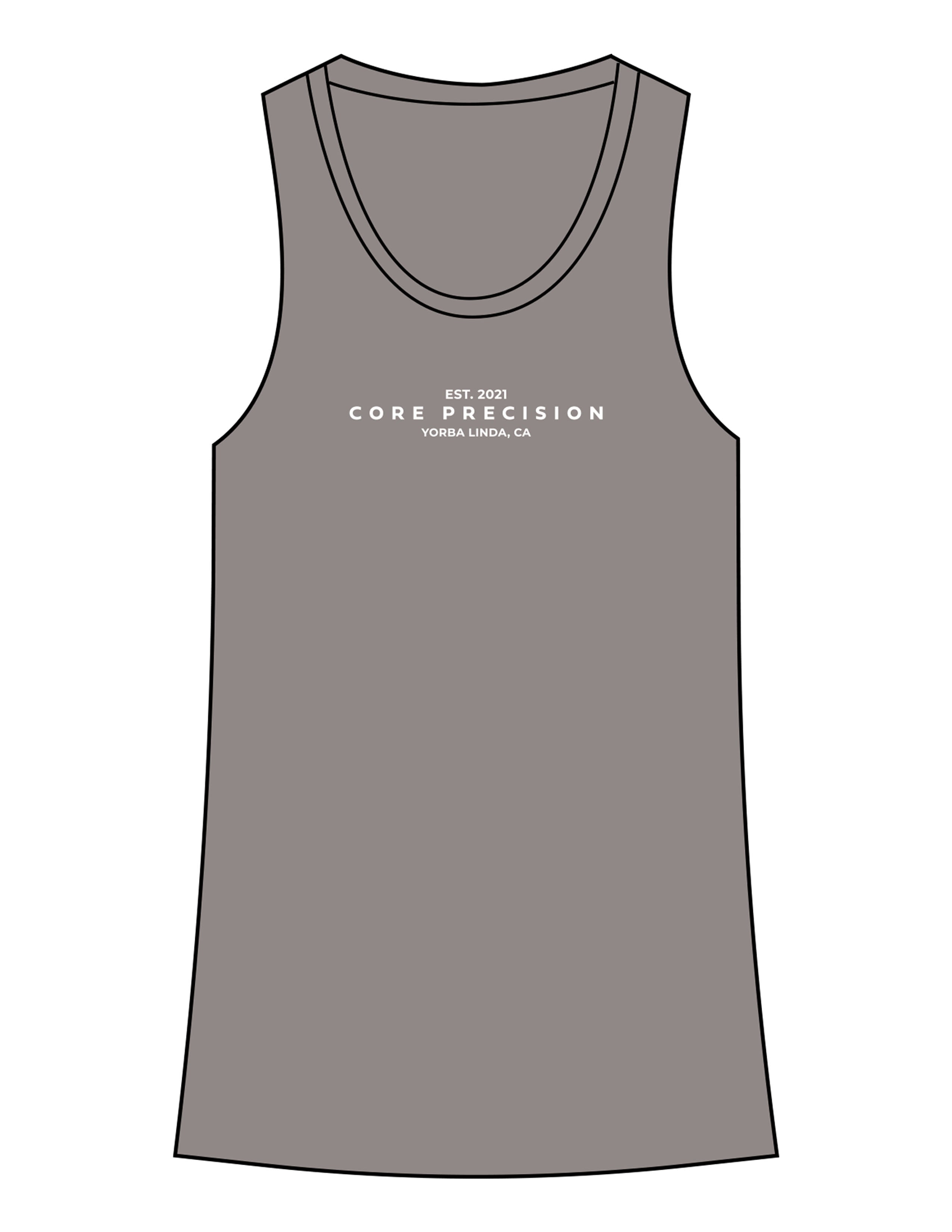 The Recycled Womens Tank - Charcoal Heather - Core Precision - Center Chest Stacked - Printed - White