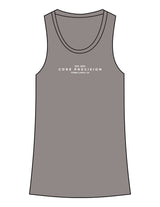 The Recycled Womens Tank - Charcoal Heather - Core Precision - Center Chest Stacked - Printed - White
