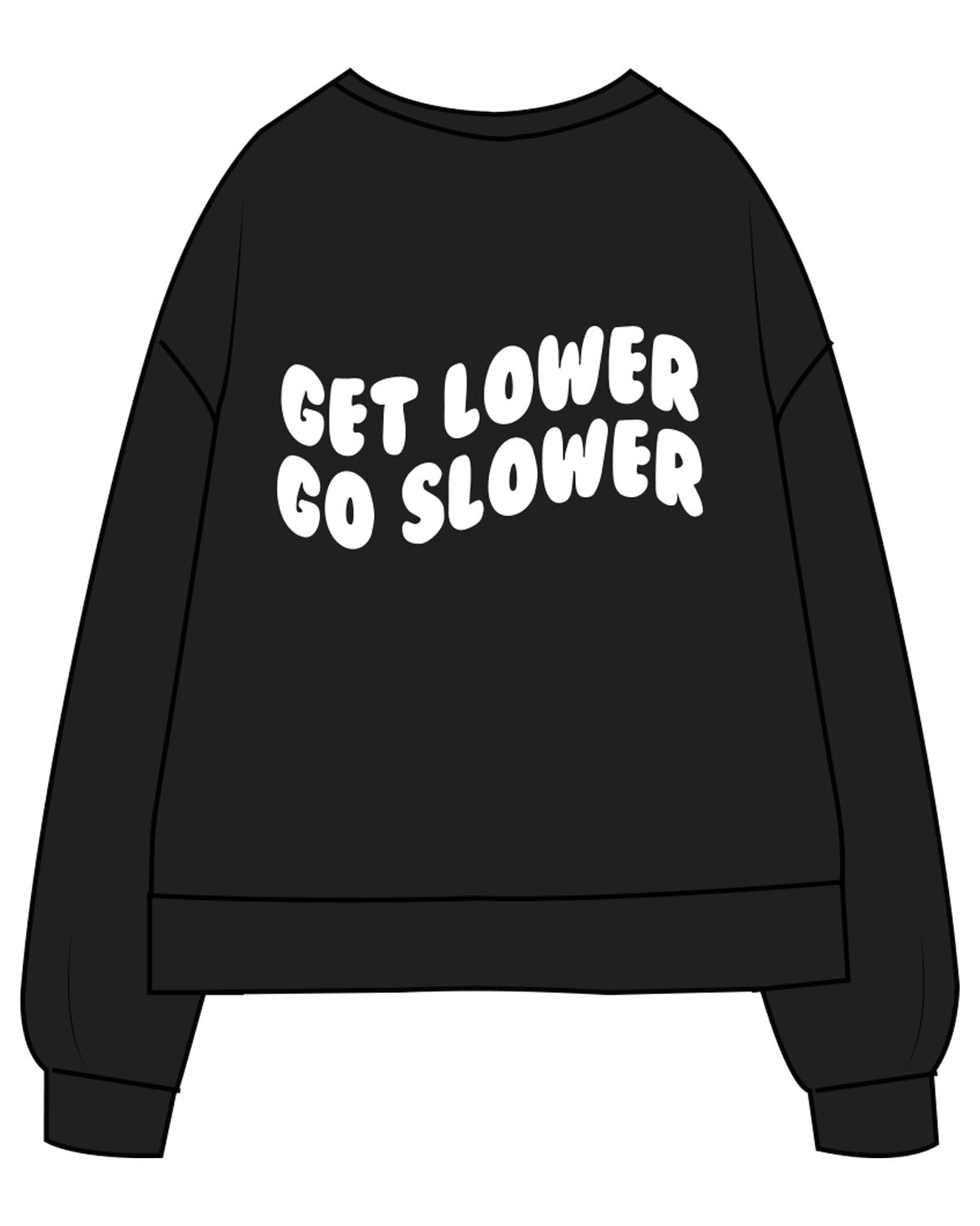 The Recycled Unisex Crewneck - Black - MegaBarre - Center Chest & Back Wavy "SLOWER" - Printed - Full Color
