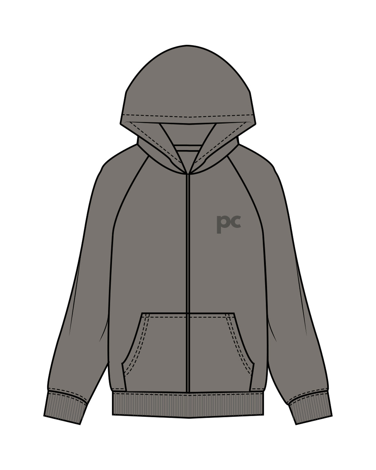The Womens Zip Hoodie - Washed Gray - Pilates Collective - Left Chest PC & Center Back Stacked - Printed - Tone on Tone