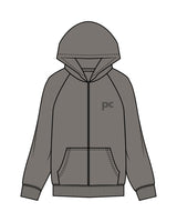 The Womens Zip Hoodie - Washed Gray - Pilates Collective - Left Chest PC & Center Back Stacked - Printed - Tone on Tone