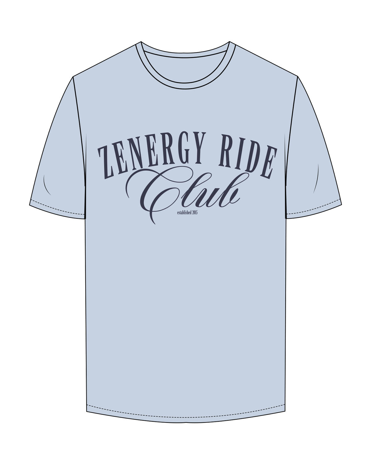 The Mens Tee - Powder - ZENERGY CYCLING - Center Chest Stacked - Printed - Indigo Blue
