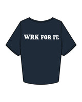 The Crop Tee - Navy - WRKFORIT - Left Chest & Back - White