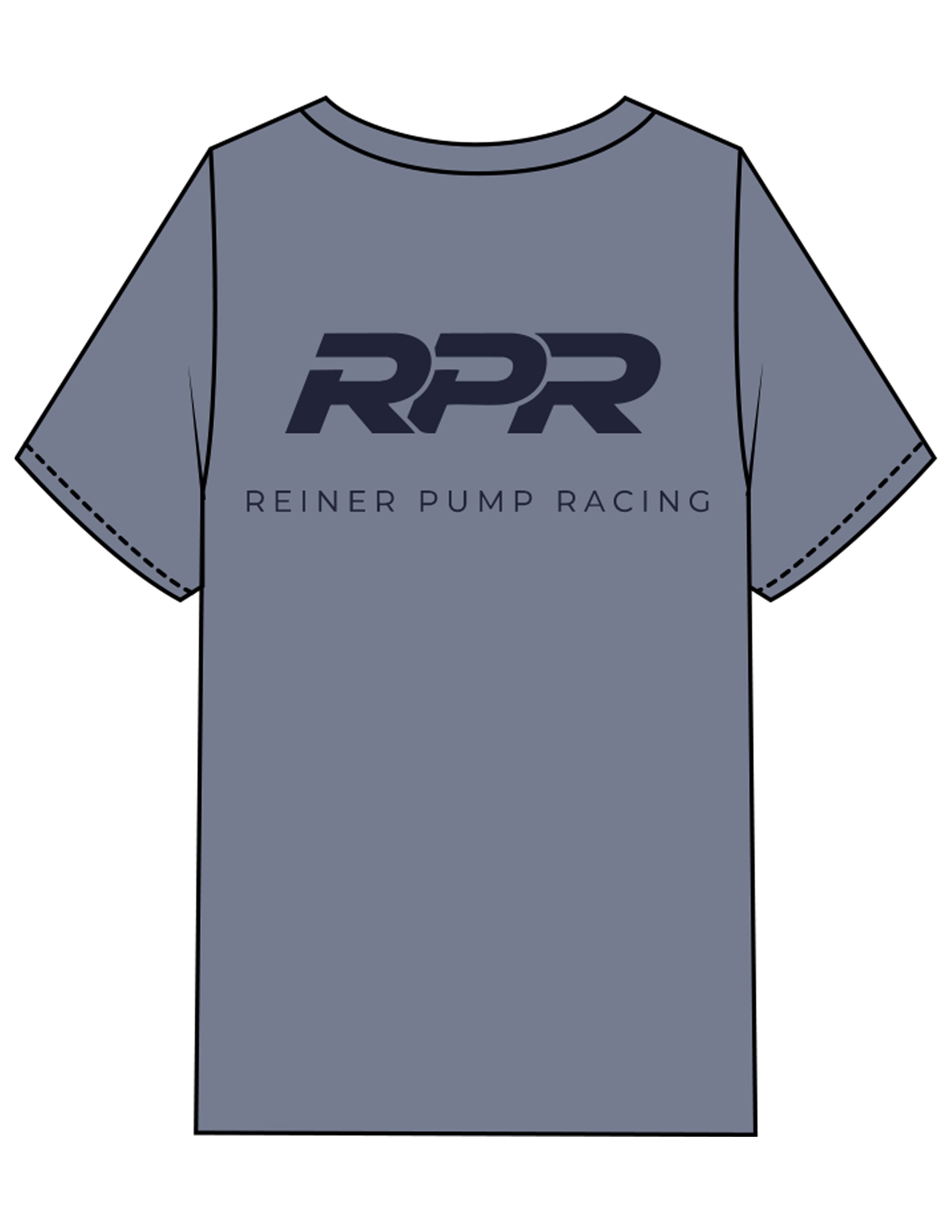 The Mens Heavyweight Tee - Washed Indigo - Reiner Pump Systems - Left Chest & Back Stacked - Printed - Navy