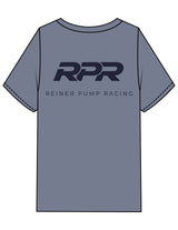 The Mens Heavyweight Tee - Washed Indigo - Reiner Pump Systems - Left Chest & Back Stacked - Printed - Navy