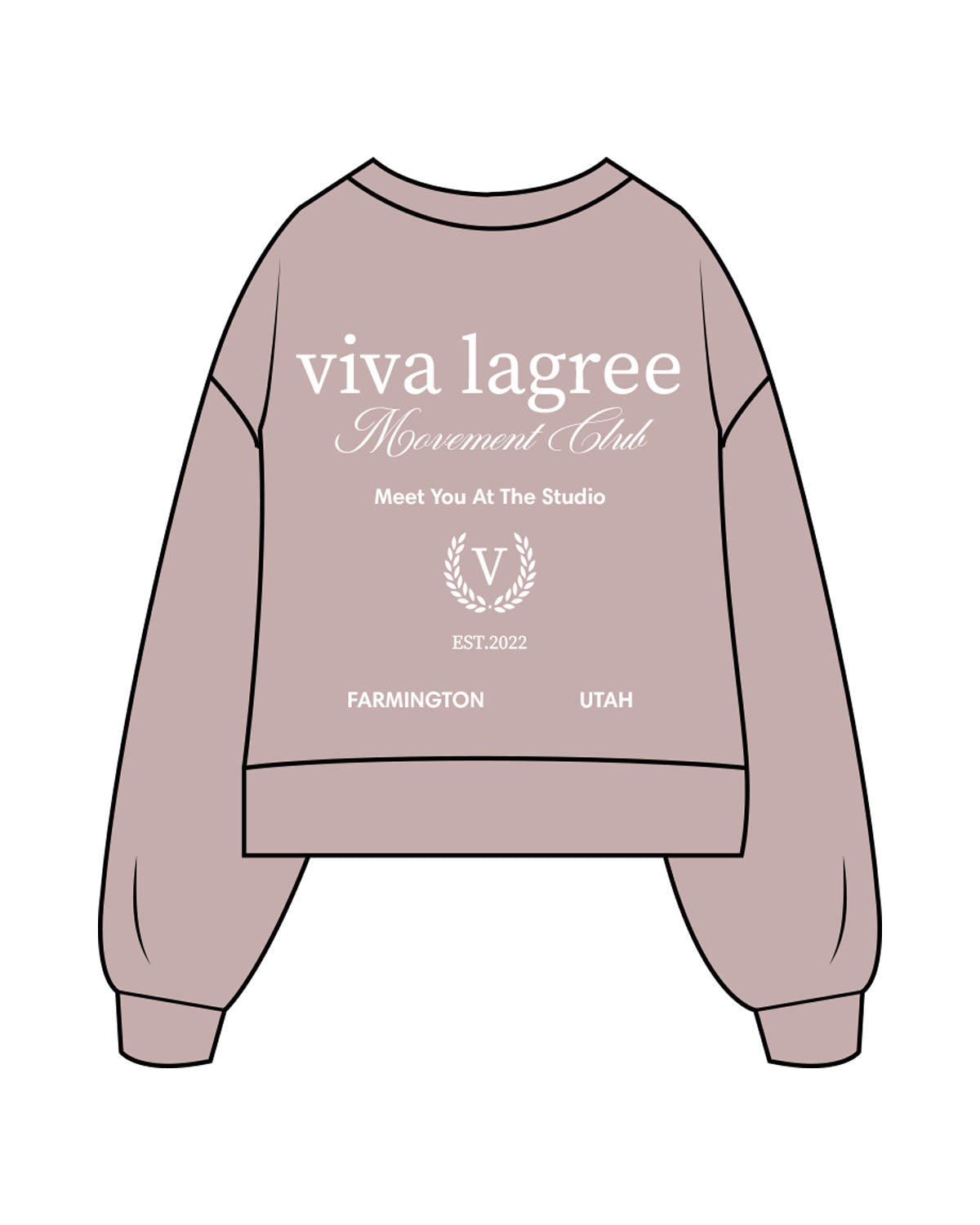 The Womens Heavyweight Crop - Mauve - Viva Lagree - Left Chest & Back Stacked - Printed - Full Color
