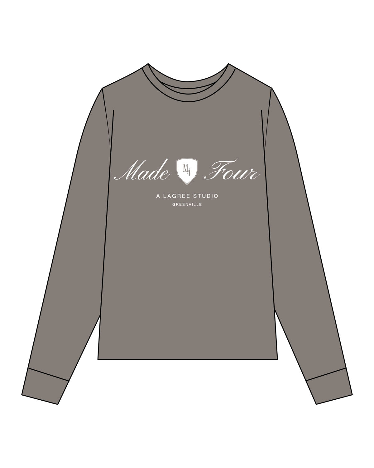 The Womens Heavyweight Long Sleeve - Washed Gray - M4Lagree - Center Chest Stacked - Printed - White
