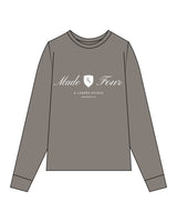 The Womens Heavyweight Long Sleeve - Washed Gray - M4Lagree - Center Chest Stacked - Printed - White