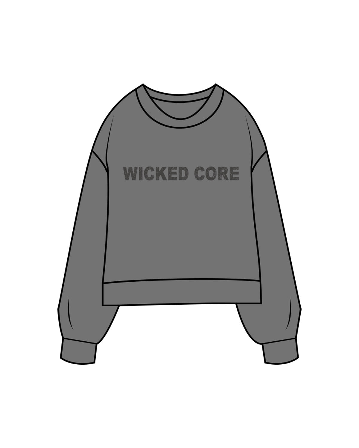 The Womens Sueded Crewneck - Gunmetal - Wicked Core - Center Chest - Printed - Tone on Tone