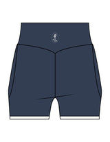 The Piped Crossover Short - Navy - Pilates Plus PB - Back Waistline - Printed - White