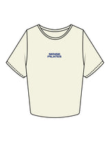 The Crop Tee - Butter - Sense Pilates - Center Chest Stacked - Printed - Blue