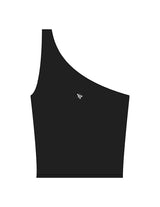 The One Shoulder Tank - Black - YP - Center Back - Printed - White