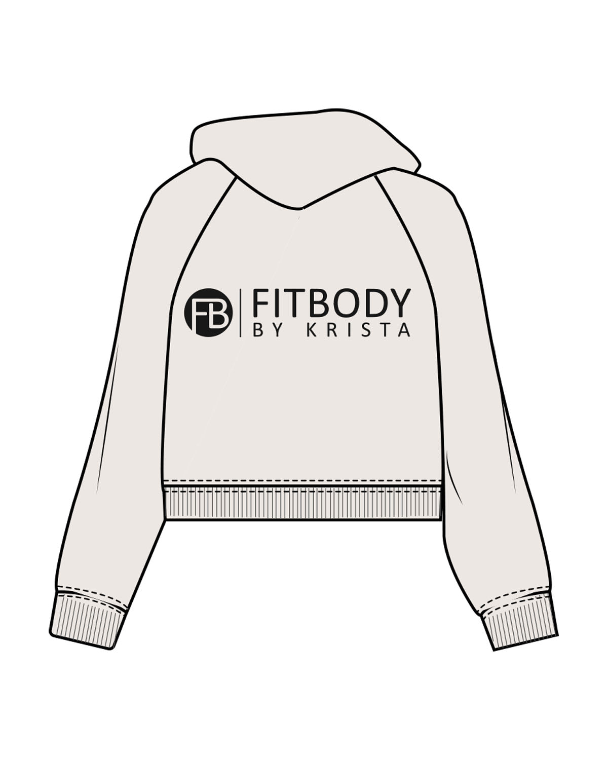 The Womens Crop Hoodie - Bone - Krista - Left Chest & Back Stacked - Printed - Charcoal