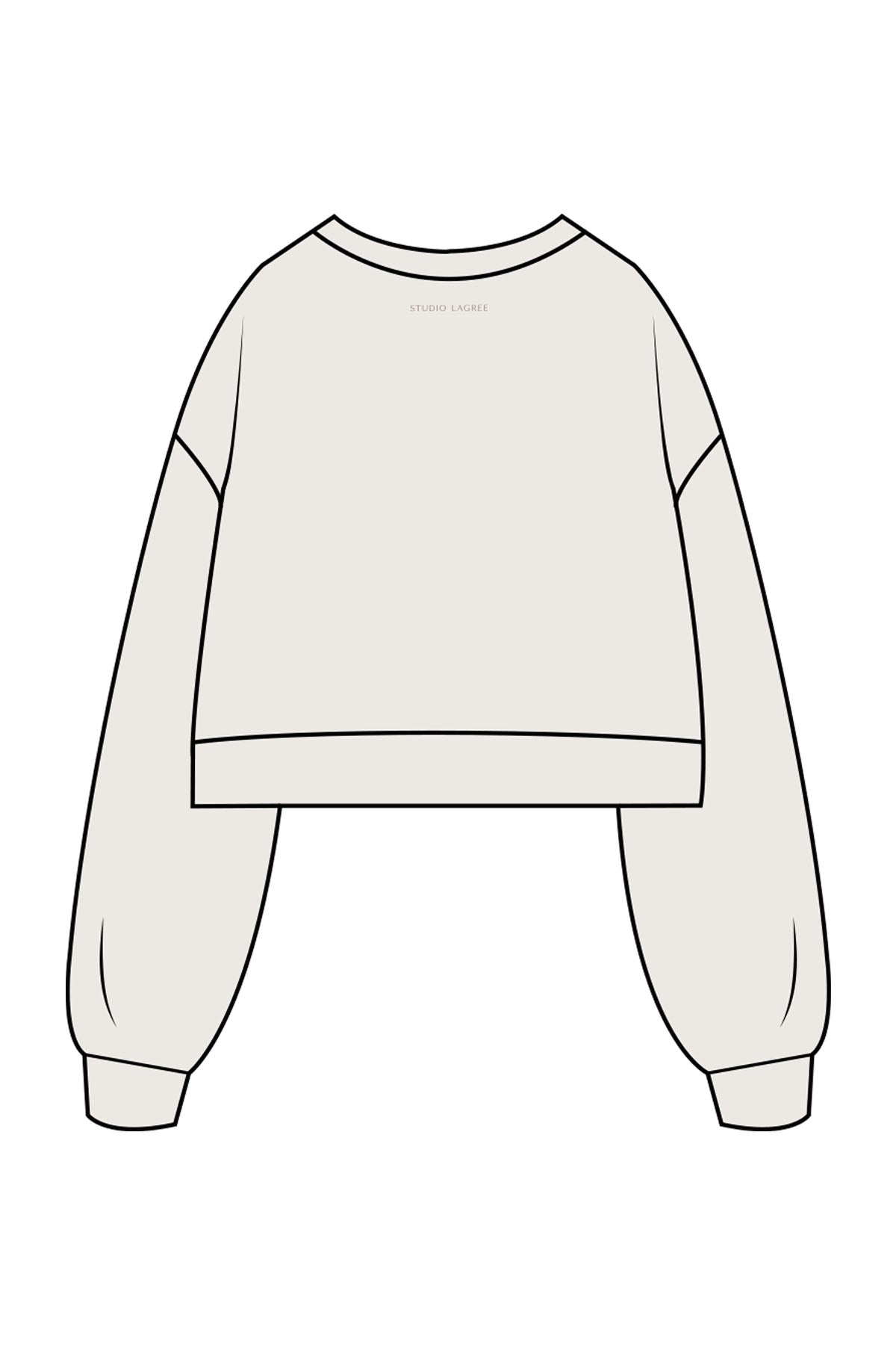 The Womens Crop Crewneck - Bone - Studio Lagree - Left Chest Round & Back Neckline - Printed - Tone on Tone