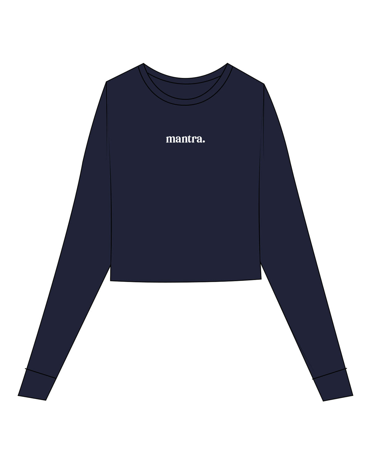 The Micro Rib Crop Long Sleeve - Navy - Mantra - Center Chest "MANTRA" - Printed - White